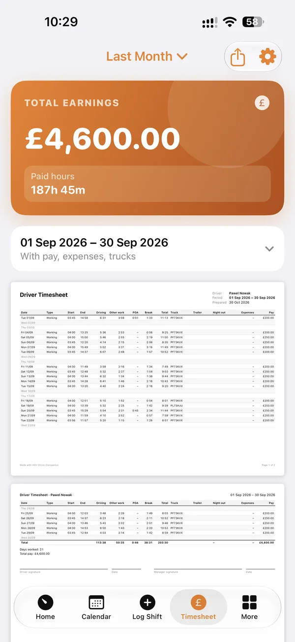 Timesheet and pay